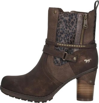 Mustang Enkellaarsjes Hak - Dames - Laarzen met Hak - Bruin - 42 EU - Leer - Schoenen
