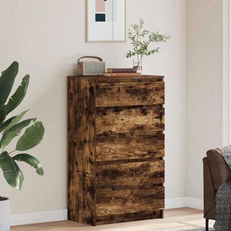 Berkfield Home Elegant Drawer Cabinet Smoked Oak 60x36x103 cm Engineered Wood in Brown | Size: 60 x 36 x 103 cm