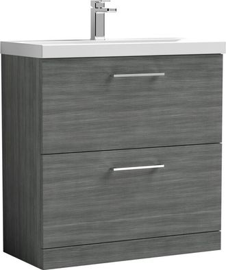 Balterley Balterley Level Modern Bathroom 2 Soft Close Drawer Floor Standing Vanity Unit & Thin-Edge Basin, Anthracite Woodgrain, 800mm