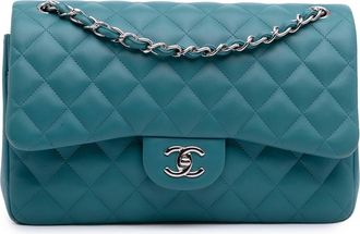 Chanel Pre-owned Womens Classic Flap Quilted Shoulder Bag - Teal Leather - One Size