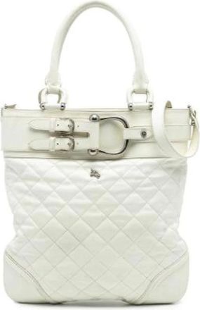 Burberry Pre-owned Handbags, female, White, Size: ONE SIZE Pre-owned Quilted Leather Satchel