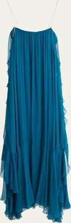 Chlo&eacute; Chain-Strap Organic Silk Mousseline Gown