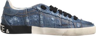 Dolce & Gabbana Blauwe Versleten Denim Lage Sneakerschoenen