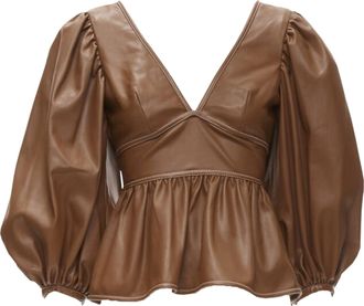Staud Staud Luna vegan leather plunge neck puff sleeve top