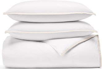 Boll & Branch Framed Organic Cotton Percale Duvet Cover & Shams Set in White/cream at Nordstrom, Size King/california King