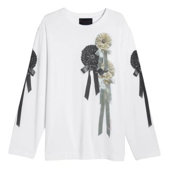 Simone Rocha Printed Cotton Jersey T-Shirt - female - Simone Rocha - Long Sleeve T-Shirts - White - XS - Tops
