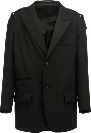 Yohji Yamamoto Jassen, Heren, Zwart, L, Wol, Single-Breasted Blazer Met Riemdetail
