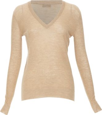 Joseph 100% cashmere tan brown fine knit V neck sweater XS