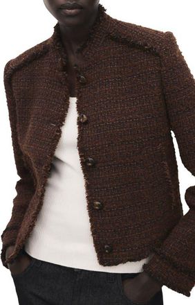 Mango Fray Tweed Jacket in Brown at Nordstrom, Size X-Small