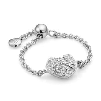 Monica Vinader Sterling Silver Nura Mini Heart Adjustable Friendship Diamond Ring Diamond