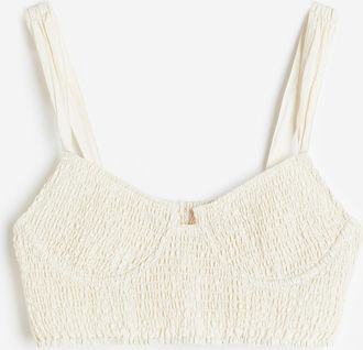 H&M Gesmoktes Kurztop - Cremefarben