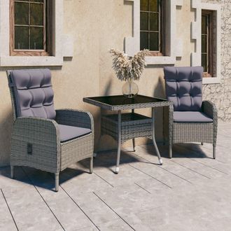 vidaXL Vidaxl - Muebles De Jard&iacute;n 3 Piezas Rat&aacute;n Sint&eacute;tico Y Vidrio Gris