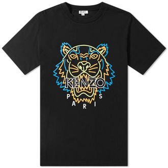 Kenzo Mens Black Neon Tiger Face T-Shirt Cotton - Size Large