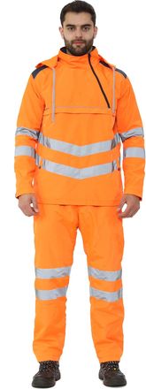 Generic AA Essentials Hi Vis Rain Tracksuit - Mens High Visibility Waterproof Reflective Tape Band Safety Lightweight Rainsuit Hooded Top (Orange, 3X-Large)