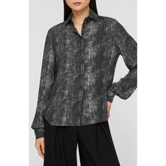 Lafayette 148 New York Hidden Placket Silk Top in Black Multi at Nordstrom, Size X-Small