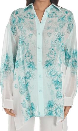 Twinset Overhemden, Dames, Wit, M, Groene Aqua Bloemenshirt