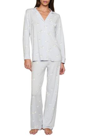 Eberjey Gisele Printed Long Pajamas in Large Swans Ice Blue/Ivory at Nordstrom, Size Xx-Small