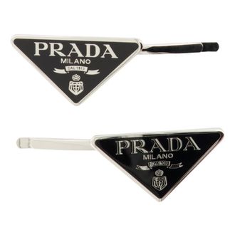 Prada Accessoires, Dames, Zwart, ONE Size, Leer, Metalen Haarspelden