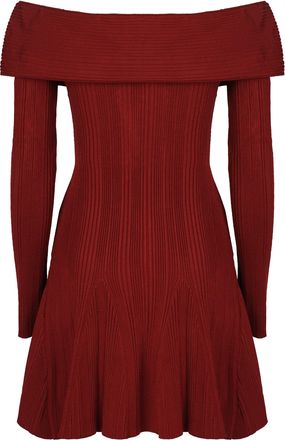 Self Portrait Womens Mini Knitted Viscose Dress Burgundy