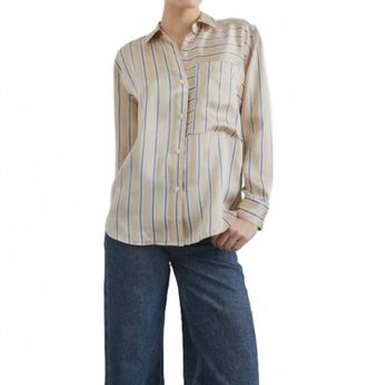 Tribal Long Sleeve Shirt With Cuts In Beige And Light Blue