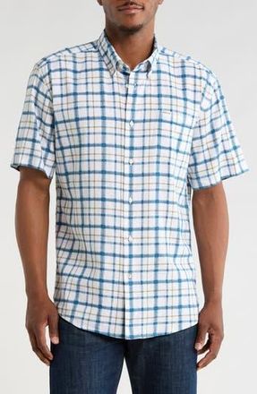 Barbour Glover Short Sleeve Linen & Cotton Blend Button-Up Shirt in Navy at Nordstrom Rack, Size Xx-Large