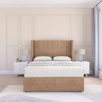Sloomy Falcon Naples Wingback Bed Set, No Drawers & 54 Floor Standing Headboard in Light Sand | Size: Small Single