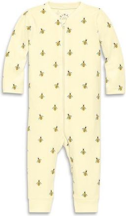 primary Baby Organic Zip Romper In Baby Bugs in Light Banana Bumble Bees at Nordstrom, Size Newborn