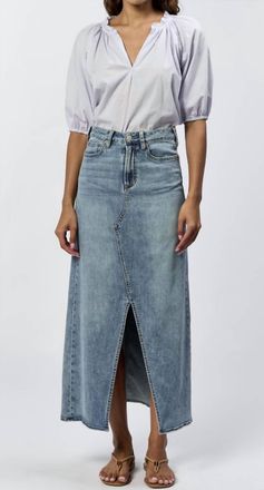 Dear John Denim Vianna Clean Hem Front Slit Denim Skirt In Blue