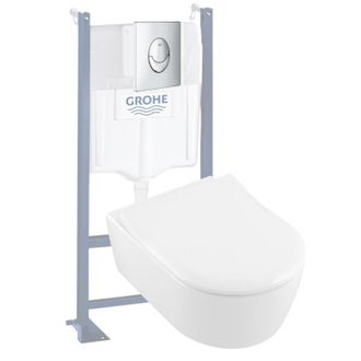 Villeroy & Boch Pack Inodoro Suspendido Sin Cerco Villeroy Et Boch Avento + Asiento + Placa Cromada + Estructura Grohe