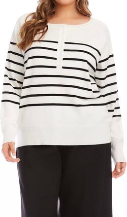 Karen Kane Henley Stripe Sweater - Plus In Off White With Black