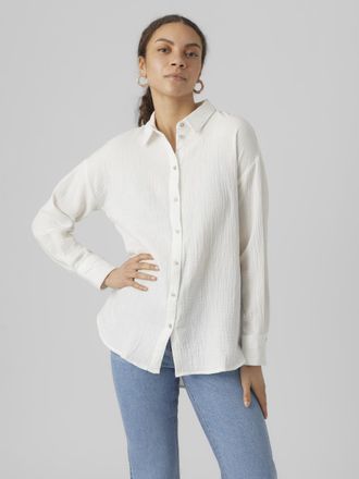 Vero Moda Hemdbluse VERO MODA VMNATALI, Damen, Gr. XS, weiss (snow, wei&szlig;), Web, Obermaterial: 100% Baumwolle, unifarben, loose fit, Blusen Hemdbluse