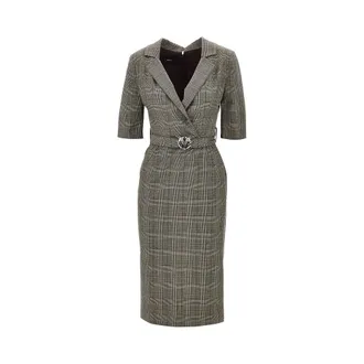 Pinko Wool-blend midi dress with Check motif Woman 38