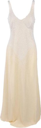 Elisabetta Franchi Lange- met kralen bewerkte galajurk - Dames - Avondkleed - Geel - XS - Polyester - Kleedjes