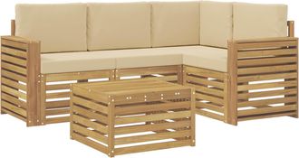 vidaXL Conjunto De Sof&aacute;s De Exterior 5 Uds. Y Beige Poli&eacute;ster Vidaxl