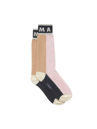 Marni Color Block Cotton Socks In Pink