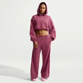 Nike Womens Studio Fleece Weight Loose Pleated Snap Pants in Red | IU1111-654