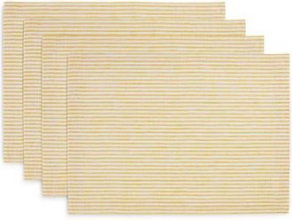 Solino Home Linen Placemats Set of 4, 14 x 19 Inch for Dining Table, Holiday and Everyday Table Decor - Narrow Stripe in Spicy Mustard And White at