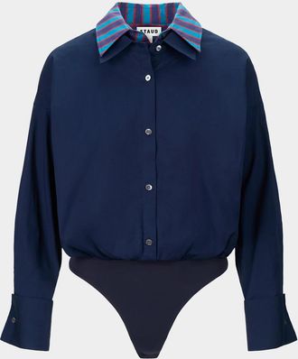 Staud Uptown Stripe Collar Bodysuit