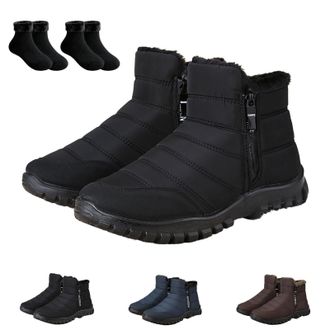 Generic Mens Waterproof Winter Snow Boots - Lightweight Thermal Ankle Boots with Furry Lining for Hiking and Daily Wear(Black,12.5)