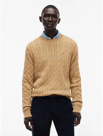 Tommy Hilfiger Mens Cable Knit Crewneck Sweater - Classic Khaki - XXXL