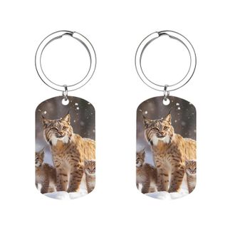 Generic Canada-Lynxs Family Print Picture Keychain Metal Key Chain Holder Key Tags Pendant Gifts for Men Women