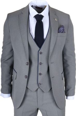 TruClothing 3 Piece Suit Contrast Trim Tailored Fit Formal Attire