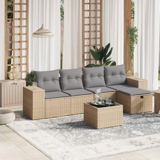 vidaXL Vidaxl - Juego De Sof&aacute;s Jard&iacute;n Con Cojines Beige Mezcla 6 Pzas Rat&aacute;n Pe