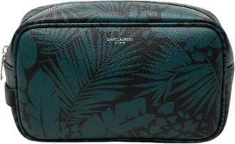 Saint Laurent Pre-owned Logo Grained Poudre Embossed Clutch Bag - Dames - Vintage Clutch - Groen - ONE Size - Leer - Vintage