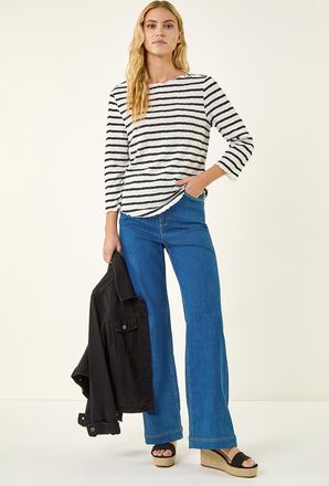 Roman Stripe Print Stretch Top