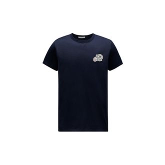 Moncler Moncler Double Logo Patch Cotton T-shirt, Men, Blue, Size: Xxl