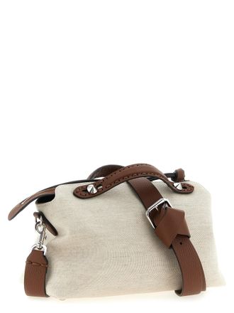 Fendi Womens By The Top Handle Bag Beige Polyurethane Polyamide Cotton