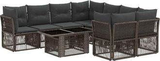 vidaXL Conjunto De Sof&aacute;s De Jard&iacute;n 9 Uds. Gris Rat&aacute;n Sint&eacute;tico Vidaxl