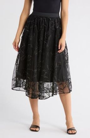 Adrianna Papell Chiffon Overlay Midi Skirt in Black at Nordstrom Rack, Size X-Small
