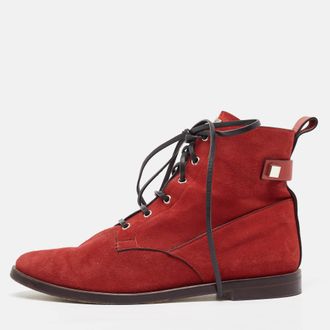 Stuart Weitzman Red Suede And Leather Ankle Boots
